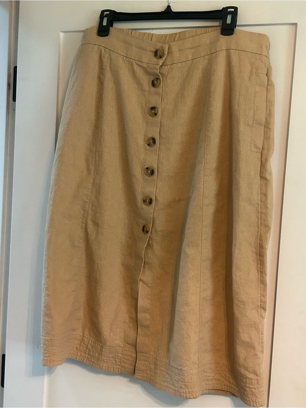 Linen Classic Button-Front Beige Skirt